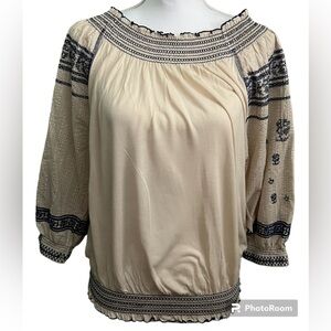 Free People Boho 🆕 Tea Colored Embroidered Blouse, NWT, Size S